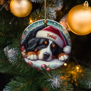 Bernese Mountain Dog Ornament, Custom Name Pet Keepsake | Double-Sided Ceramic | 3-Inch Sublimation Holiday Tree Decor immagine 8