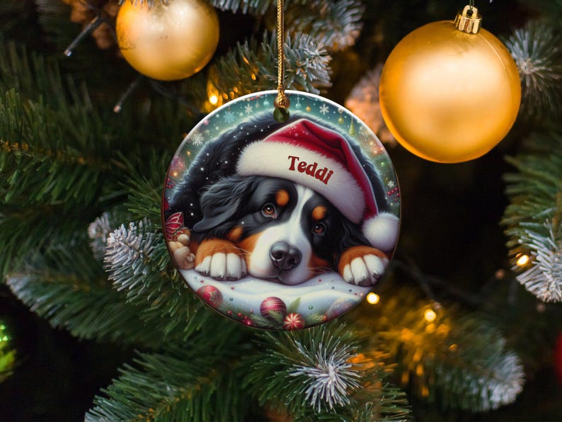 Bernese Mountain Dog Ornament, Custom Name Pet Keepsake | Double-Sided Ceramic | 3-Inch Sublimation Holiday Tree Decor immagine 8