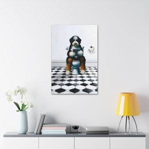 Bernedoodle Dog On Toilet, Dog Reading Tablet Bathroom, Dog Dad Art Gift, Funny Guest Bathroom Art, Dog Picture, Dog Wall Art, Doodle Gift image 7