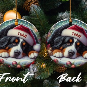 Bernese Mountain Dog Ornament, Custom Name Pet Keepsake | Double-Sided Ceramic | 3-Inch Sublimation Holiday Tree Decor immagine 3