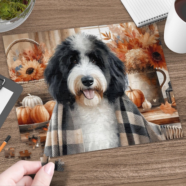 Fall Bernedoodle Puzzle - This 252 Piece Masterpiece Puzzle Is A Perfect Gift for Dog Lovers or To Add To Your Puzzle Collection This Year