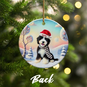 Bernedoodle Ornament, Personalized Ceramic Keepsake | Sublimation Christmas Tree Charm | Dog Lover Gift Gold String imagen 5