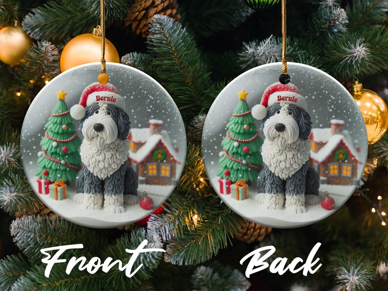 犬のセラミックオーナメント、シープードル好きへのギフト - 昇華プリントデザイン | 3インチの平らな記念品 | クリスマスツリーのアクセント 画像 7