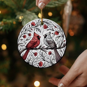Cardinal Ceramic Ornament, Stained Glass Design image 3