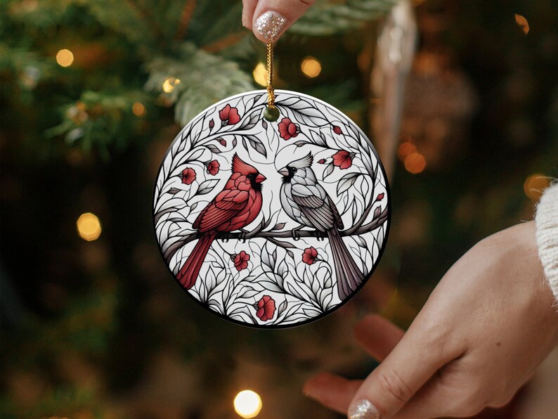 Cardinal Ceramic Ornament, Stained Glass Design image 3