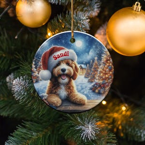 Personalized Dog Christmas Ornament, Custom Pet Photo Holiday Decoration, Cute Puppy Santa Hat Tree Ornament, Gift for Dog Lovers