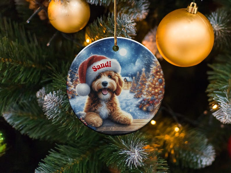 Personalized Dog Christmas Ornament, Custom Pet Photo Holiday Decoration, Cute Puppy Santa Hat Tree Ornament, Gift for Dog Lovers