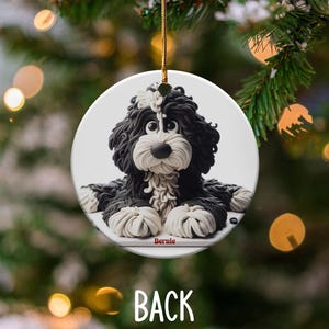 Bernedoodle Ornament, Dog Lover Gift | Sublimation Ceramic | Two-Sided Keepsake, Black White Illustration image 6