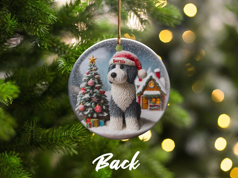 Dog Ceramic Ornament, Sheepadoodle Keepsake - Sublimation Art | Festive Dog Decor, Double Sided Artwork | 3 Inch Christmas Gift image 7