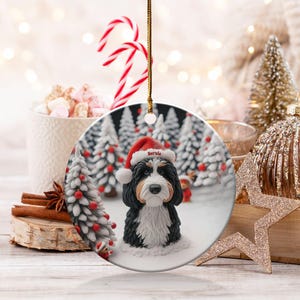 Bernedoodle Christmas Ornament, Two-Sided Doodle Decor | Sublimation Ceramic | Pet Owner Gift, Festive Holiday Keepsake image 9