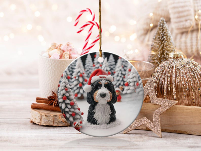 Bernedoodle Christmas Ornament, Two-Sided Doodle Decor | Sublimation Ceramic | Pet Owner Gift, Festive Holiday Keepsake image 9