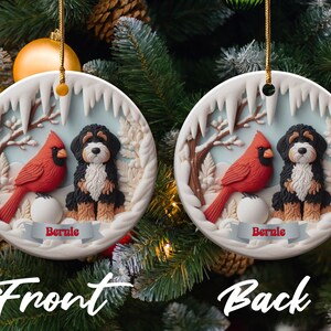Bernedoodle och kardinalprydnad, vinterscen, present till husdjursälskare bild 3