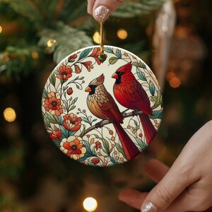 Cardinal Ceramic Ornament, Stained Glass Design, Cardinal gift, Mothers Day Gift, Bird Lovers Gift, Custom stained glass look, cardinal