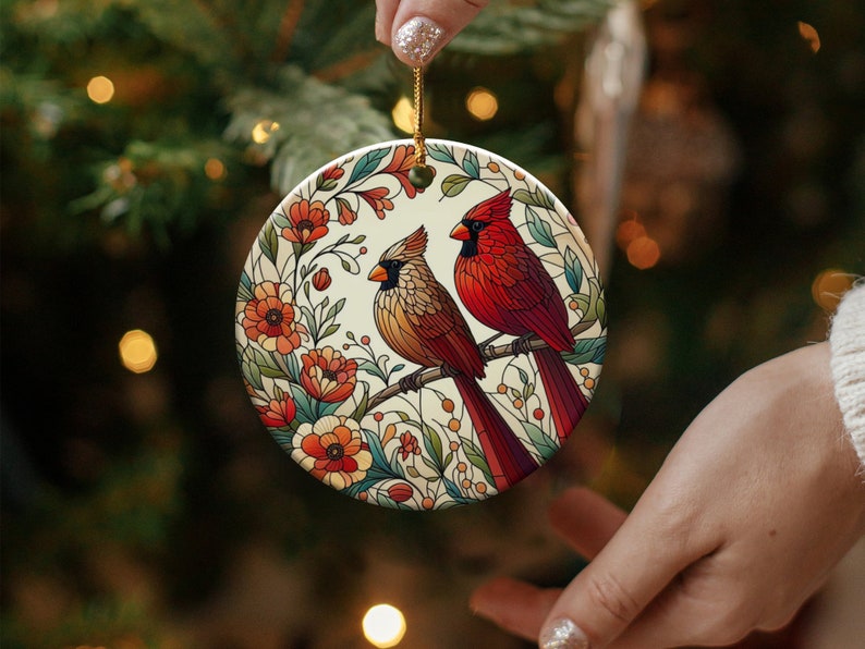 Cardinal Ceramic Ornament, Stained Glass Design, Cardinal gift, Mothers Day Gift, Bird Lovers Gift, Custom stained glass look, cardinal