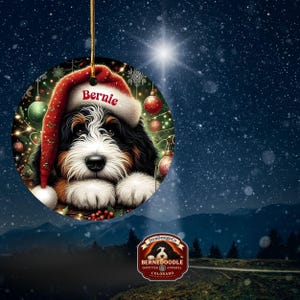 Adorno navideño de Bernedoodle para Papá Noel, recuerdo personalizado para perros / Cerámica por sublimación / Decoración navideña de doble cara de 7,6 cm imagen 20