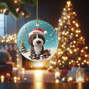 Personalized Brown Bernedoodle Christmas Ornament, Custom Dog Keepsake | Ceramic | 2.76-Inch Round Holiday Decoration, Sublimation image 11