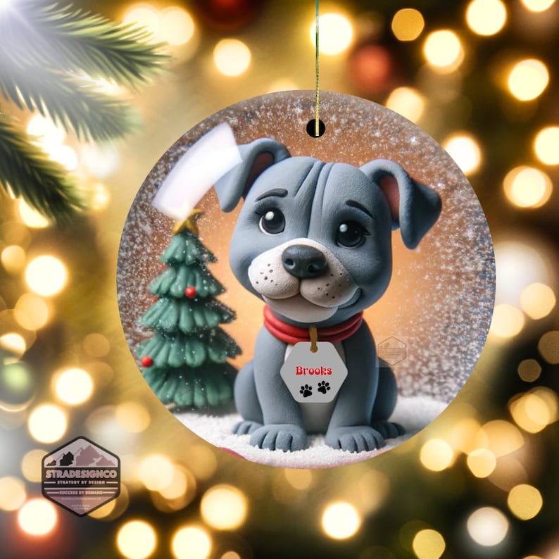 Gray Pit Bull Terrier Illustrated Ornament