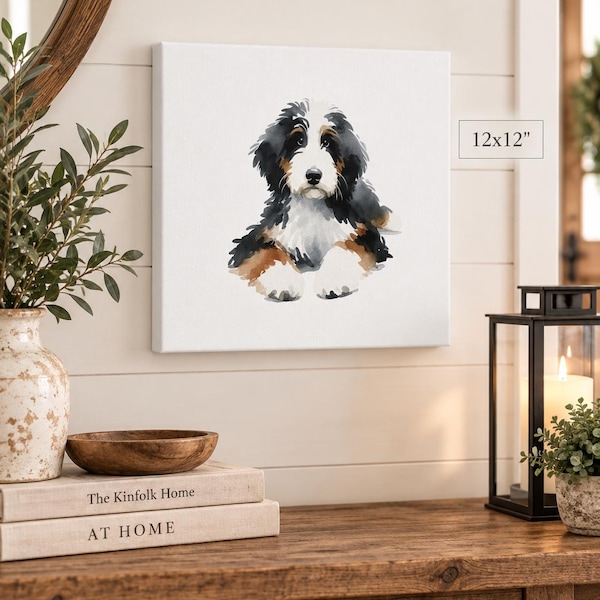 Bernedoodle Watercolor Portrait | Premium Cotton Canvas Art