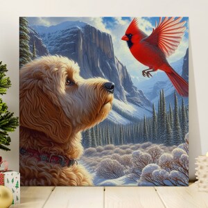 Doodle Dog and Cardinal Canvas Art - Pet Lover Gift image 5