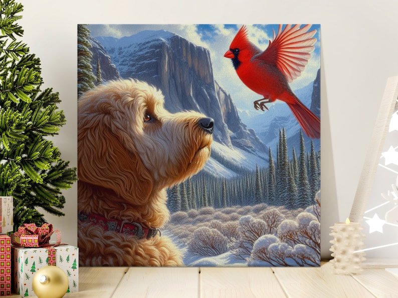 Doodle Dog and Cardinal Canvas Art - Pet Lover Gift image 5