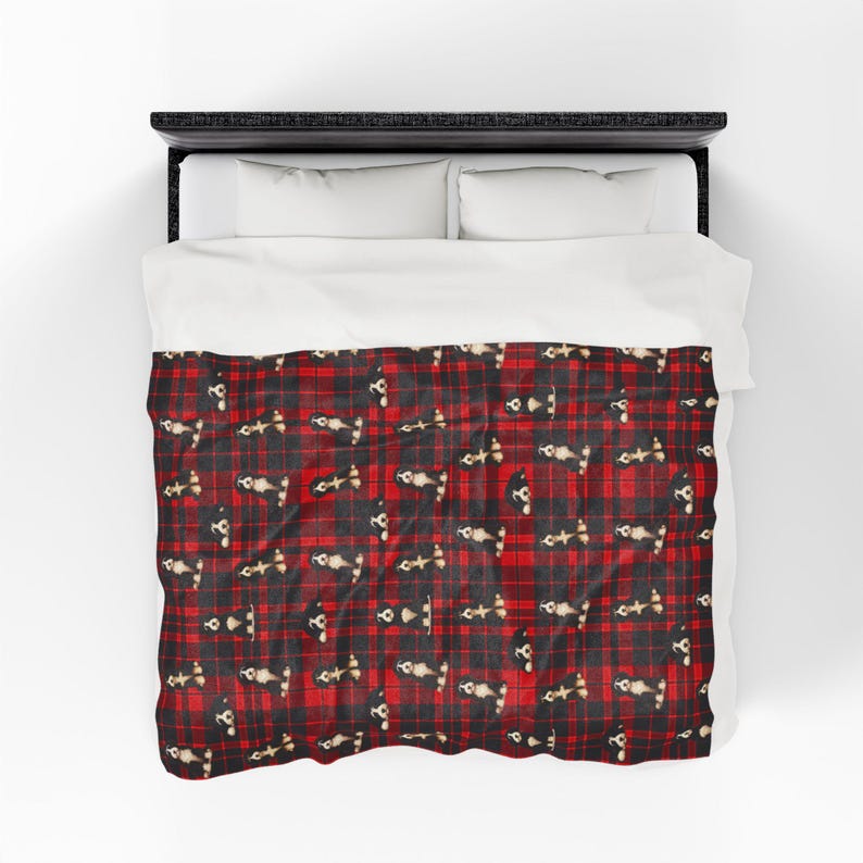Couverture Bernedoodle - Motif écossais de Noël en velours côtelé avec chien Doodle image 13