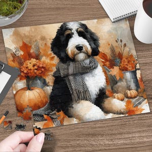 Niedliches Bernedoodle-Herbstpuzzle (252 Teile) – Lustiges Geschenk für Tierliebhaber – Dekoratives Puzzle für Kinder und Erwachsene – Ideal zum Entspannen Bild 1
