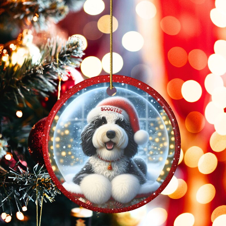 Custom Dog Ornament, Sheepadoodle Snow Globe Design (Sublimation, Ceramic) - Personalized Keepsake Gift, Holiday Tree Decor image 11