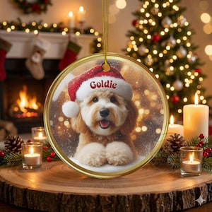 Keramik-Weihnachtsmannmütze, personalisierter Goldendoodle-Weihnachtsbaumschmuck | Sublimationsdruck | 7,6 cm (3 Zoll) Baumdekoration, individuelles Haustier-Andenken, Weihnachtsgeschenk Bild 13