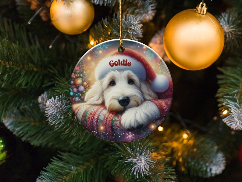 Custom Pet Ornament, Festive Goldendoodle Holiday Keepsake | Ceramic | 3 Inch Sublimation Print image 8