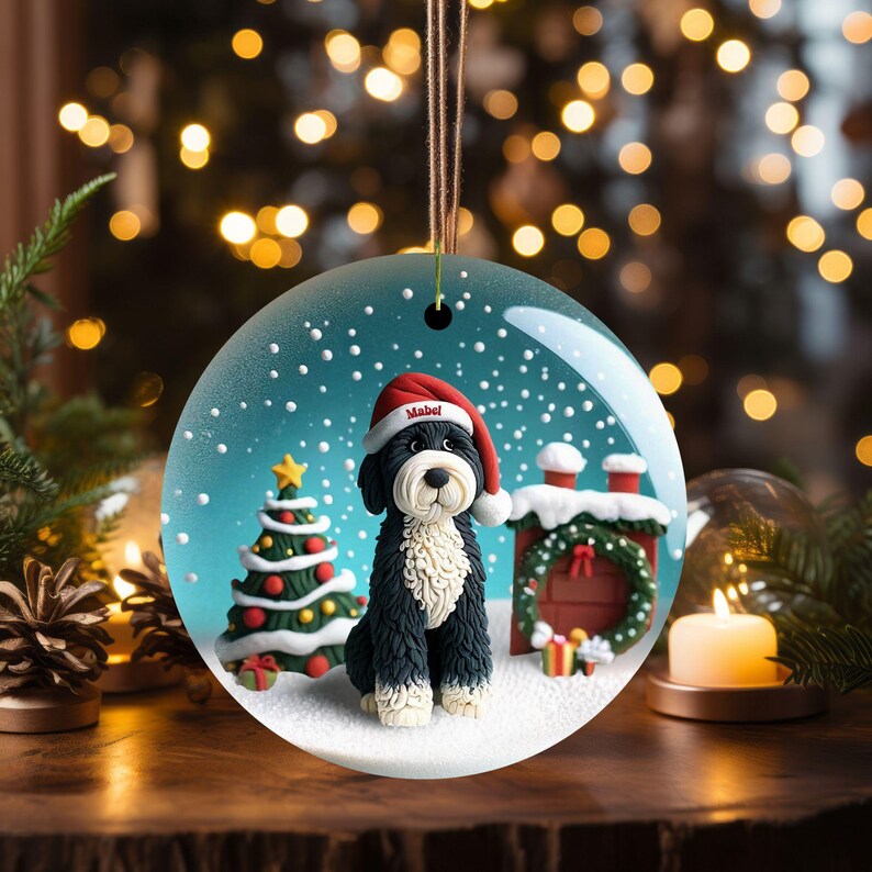 Adorable bernedoodle ornament, perfect doodle dog gift