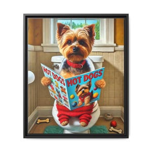 Yorkie Dog Toilet Art: Funny Bathroom Canvas Print image 9