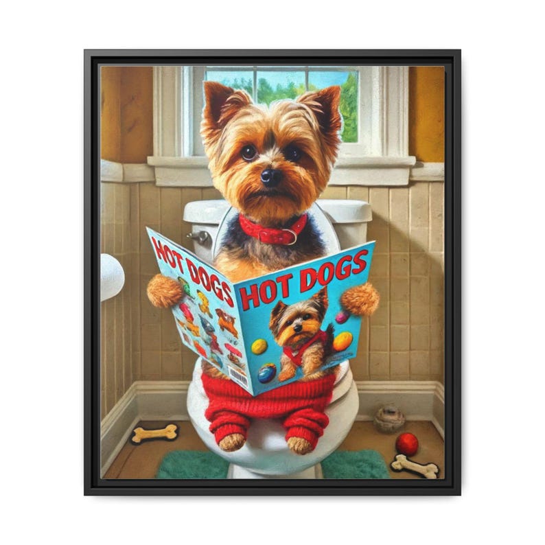 Yorkie Dog Toilet Art: Funny Bathroom Canvas Print image 9