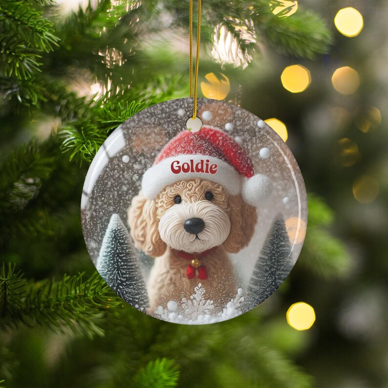 Dog Christmas Ornament, Festive Holiday Tree Decor, Cute Puppy with Santa Hat, Personalized Pet Gift, Custom Xmas Decoration