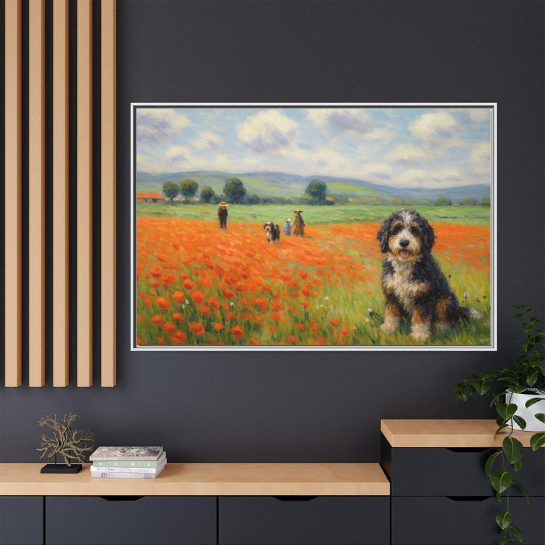 Bernedoodle Dog Art Print In A Monet-style: Framed Canvas Wall Decor image 8