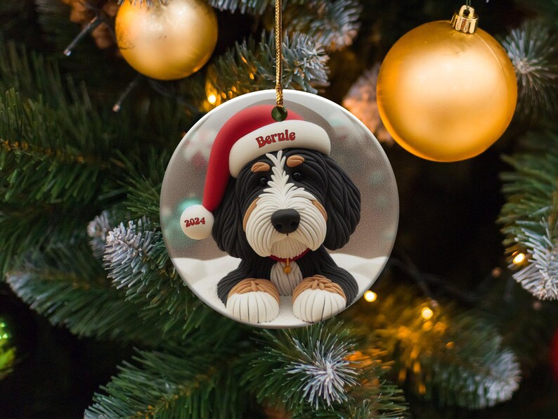 Decorazione natalizia Bernedoodle, ricordo personalizzato per cani - Ceramica a sublimazione / Regalo con nome personalizzato / Decorazione festiva per l'albero di Natale immagine 5
