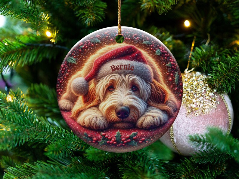 Puppy Santa Ornament, Goldendoodle Christmas Keepsake | Two-Sided Ceramic | 3 Inch Gift, Sublimation Festive Dog Decor image 7