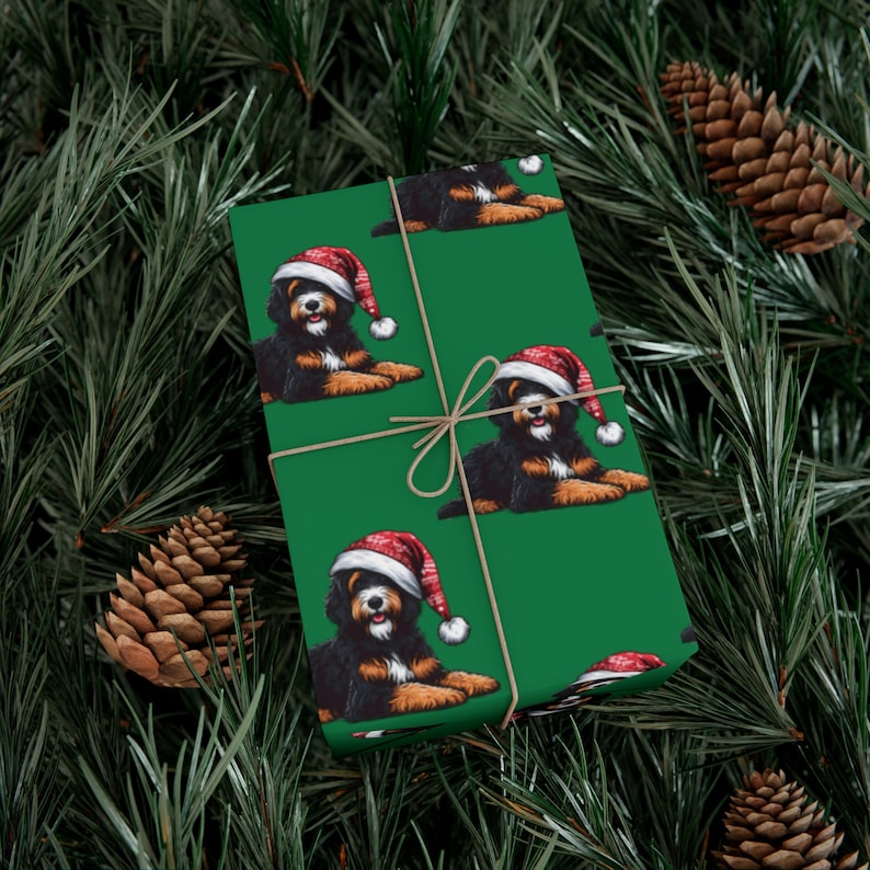 Bernedoodle Christmas Gift Wrap | Holiday Dog Wrapping Paper zdjęcie 1