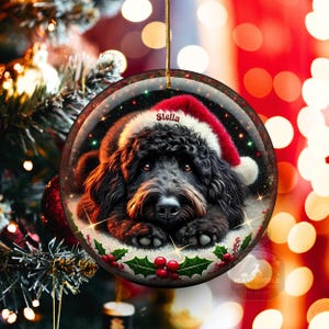 Custom Dog Keepsake, Personalized Black Doodle Ornament - Double-Sided Sublimation Ceramic - Holiday Tree Decor image 7