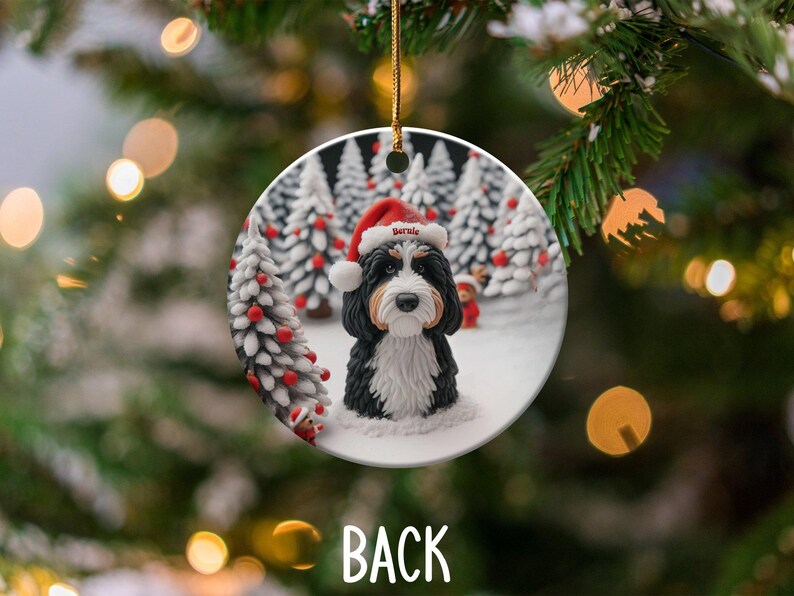 Bernedoodle Christmas Ornament, Two-Sided Doodle Decor | Sublimation Ceramic | Pet Owner Gift, Festive Holiday Keepsake image 6