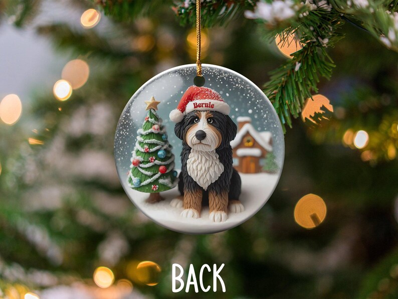 Bernedoodle Keepsake, Custom Name Ornament - Glossy Round Ceramic - Sublimation Printed Dog Lover Gift, Holiday Tree Decor image 9