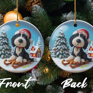 Christmas Ornament, Bernedoodle Sledding Scene | Sublimation Ceramic Decor | 3-Inch Glossy Flat Double-Sided image 3