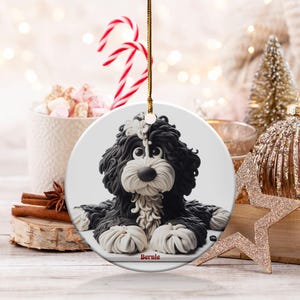 Bernedoodle Ornament, Dog Lover Gift | Sublimation Ceramic | Two-Sided Keepsake, Black White Illustration image 9