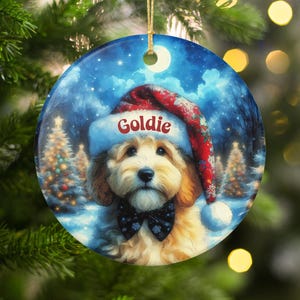 Cute Dog Christmas Ornament, Festive Holiday Pet Decoration, Santa Hat Puppy Tree Ornament, Personalized Gift for Dog Lovers