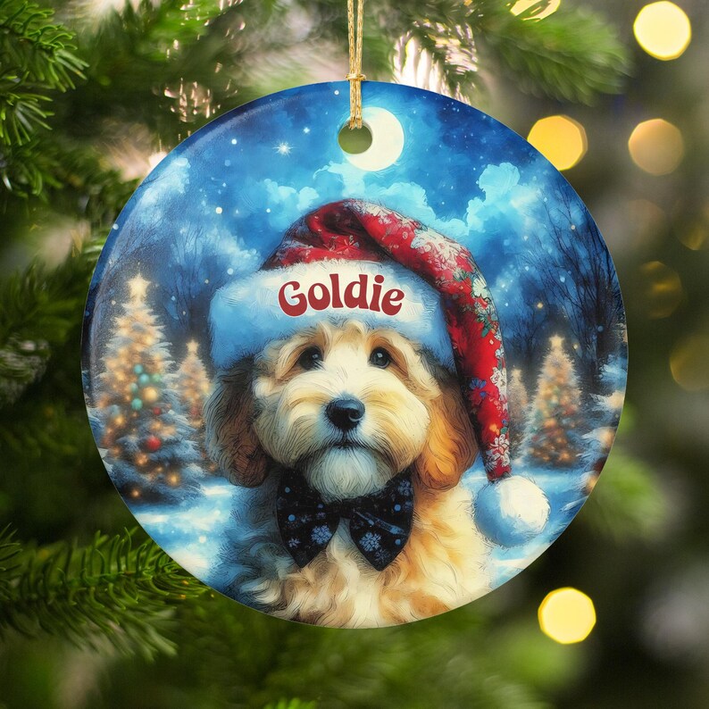 Cute Dog Christmas Ornament, Festive Holiday Pet Decoration, Santa Hat Puppy Tree Ornament, Personalized Gift for Dog Lovers