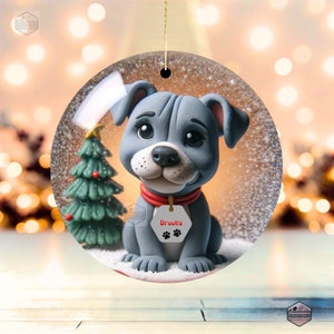 Gray Pit Bull Terrier Illustrated Ornament