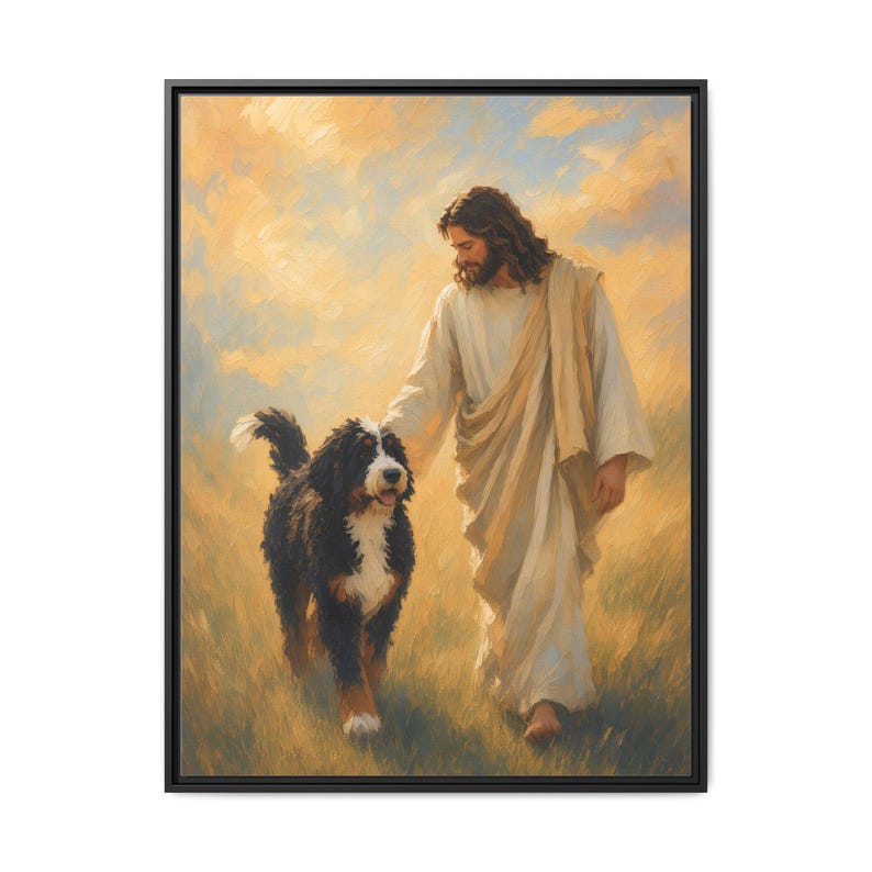 Jesus With Bernedoodle Framed Canvas image 16
