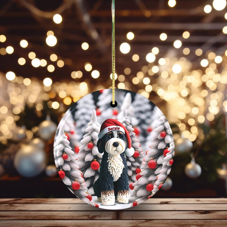 Adorable bernedoodle ornament, perfect doodle dog gift