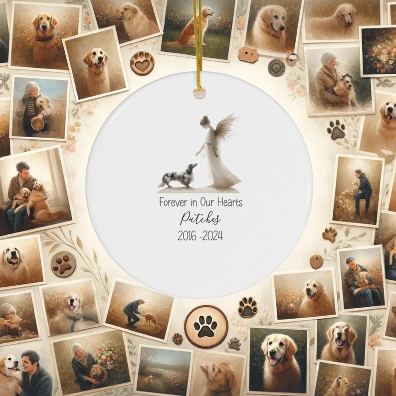 Personalized Dachshund Tribute Ornament, Doxie Watercolor Design, Custom Weiner Dog Memorial, Personalized Tribute Ornament,Dapple Loss Gift