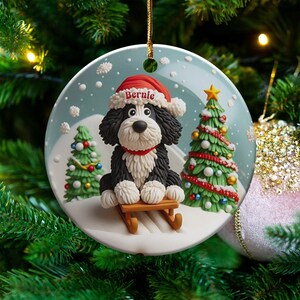 Christmas Ornament, Festive Dog On Sled - Claymation Style Artwork | Sublimation Ceramic | 3-Inch Double-Sided Holiday Decor image 8