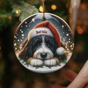 Bernedoodle Santa Ornament, Ceramic Keepsake - Sublimation Print | 3-Inch Holiday Decor | Dog Lover Gift For Christmas Tree image 4